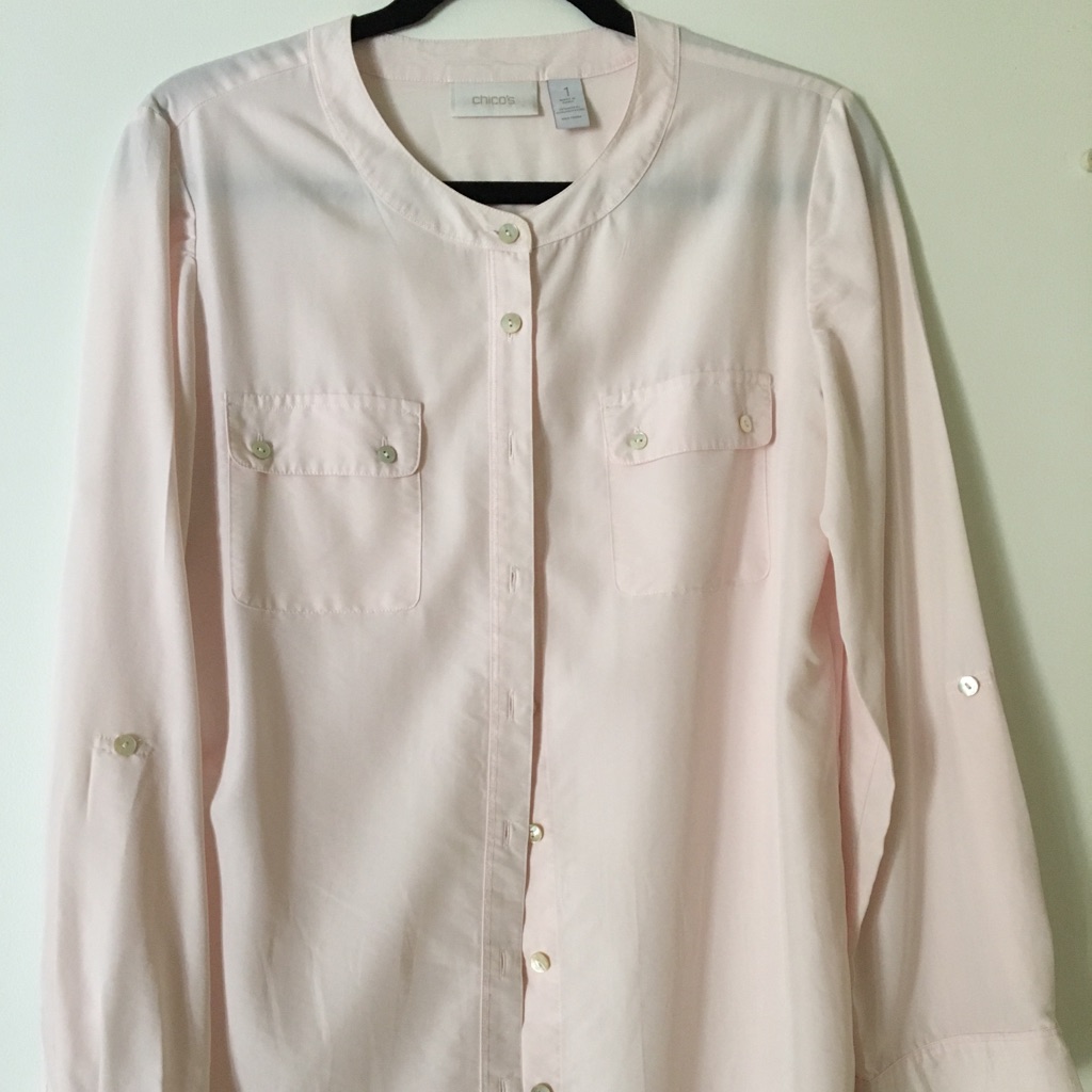 Chico's Light Pink Roll Sleeve Camp Shirt.